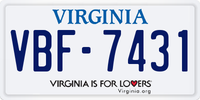 VA license plate VBF7431