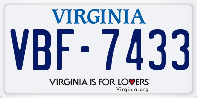 VA license plate VBF7433