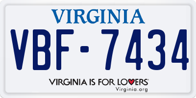 VA license plate VBF7434
