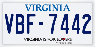 VA license plate VBF7442