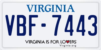 VA license plate VBF7443