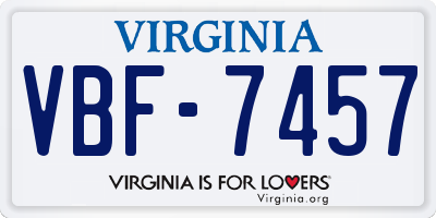 VA license plate VBF7457
