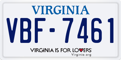 VA license plate VBF7461