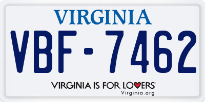 VA license plate VBF7462