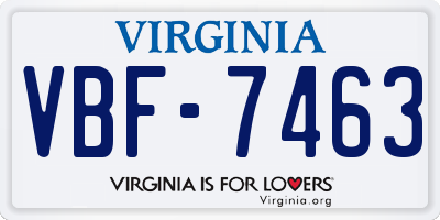 VA license plate VBF7463