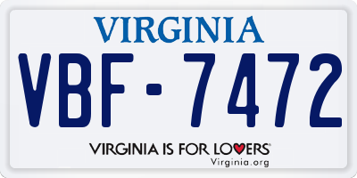 VA license plate VBF7472