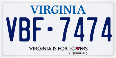 VA license plate VBF7474