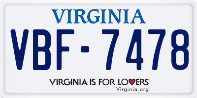 VA license plate VBF7478