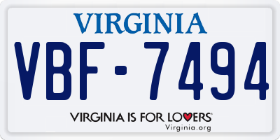 VA license plate VBF7494