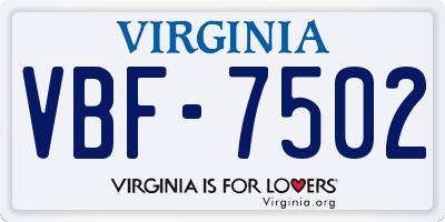 VA license plate VBF7502