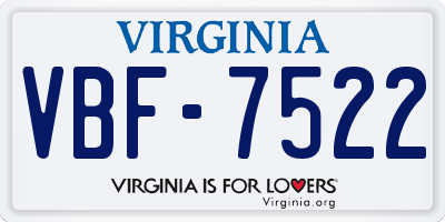 VA license plate VBF7522