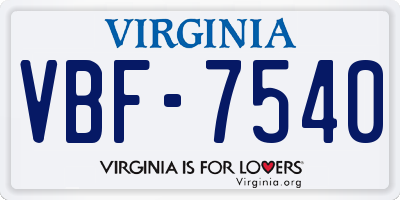 VA license plate VBF7540