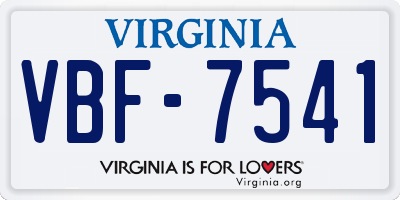 VA license plate VBF7541