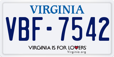 VA license plate VBF7542