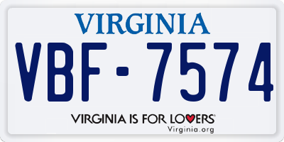 VA license plate VBF7574
