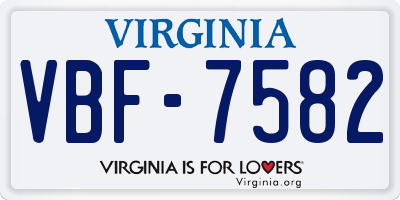 VA license plate VBF7582