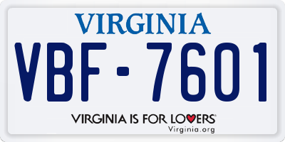 VA license plate VBF7601