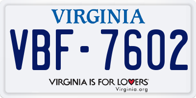 VA license plate VBF7602