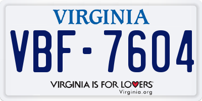 VA license plate VBF7604