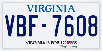 VA license plate VBF7608