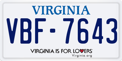 VA license plate VBF7643