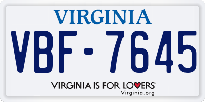VA license plate VBF7645