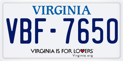 VA license plate VBF7650