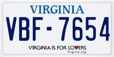 VA license plate VBF7654