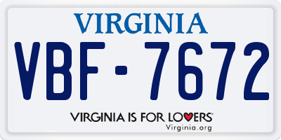 VA license plate VBF7672