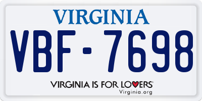 VA license plate VBF7698