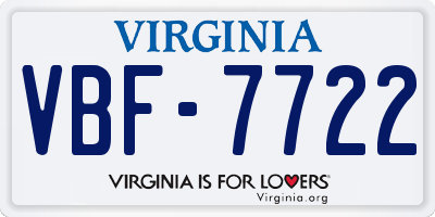 VA license plate VBF7722