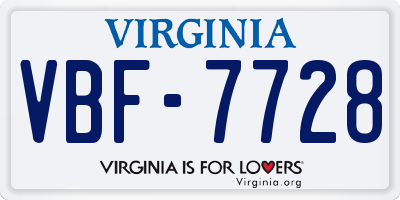 VA license plate VBF7728