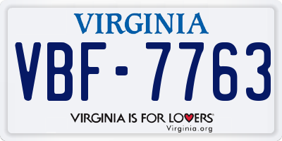 VA license plate VBF7763