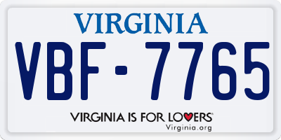 VA license plate VBF7765