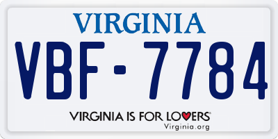 VA license plate VBF7784