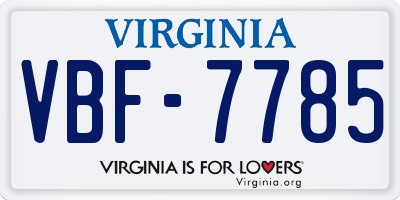 VA license plate VBF7785