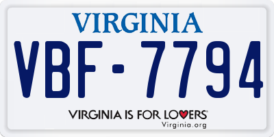 VA license plate VBF7794