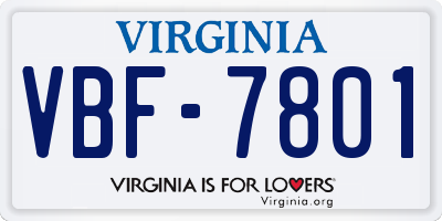 VA license plate VBF7801