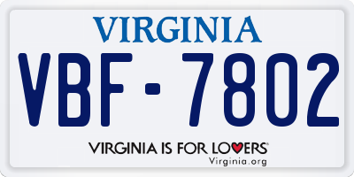 VA license plate VBF7802