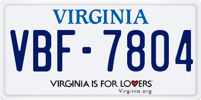 VA license plate VBF7804