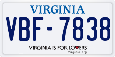 VA license plate VBF7838