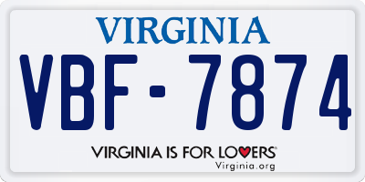 VA license plate VBF7874