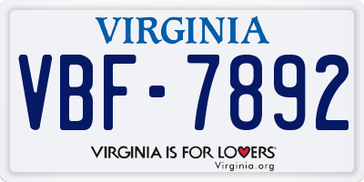 VA license plate VBF7892