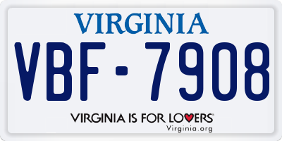 VA license plate VBF7908