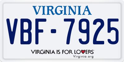 VA license plate VBF7925