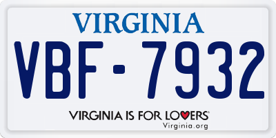 VA license plate VBF7932