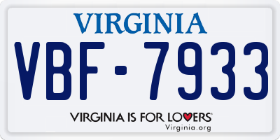 VA license plate VBF7933