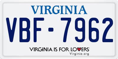 VA license plate VBF7962