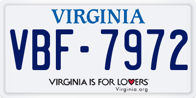 VA license plate VBF7972
