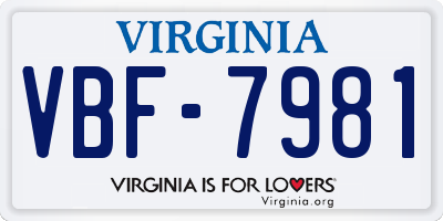 VA license plate VBF7981